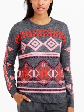 J.Crew Abstract Fair Isle Wool Mohair Blend Sweater